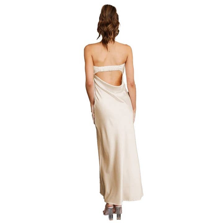 Sheer Trend – wholesale Dress – Women's – Satin Cut-Out Backless Strapless Maxi Dress2