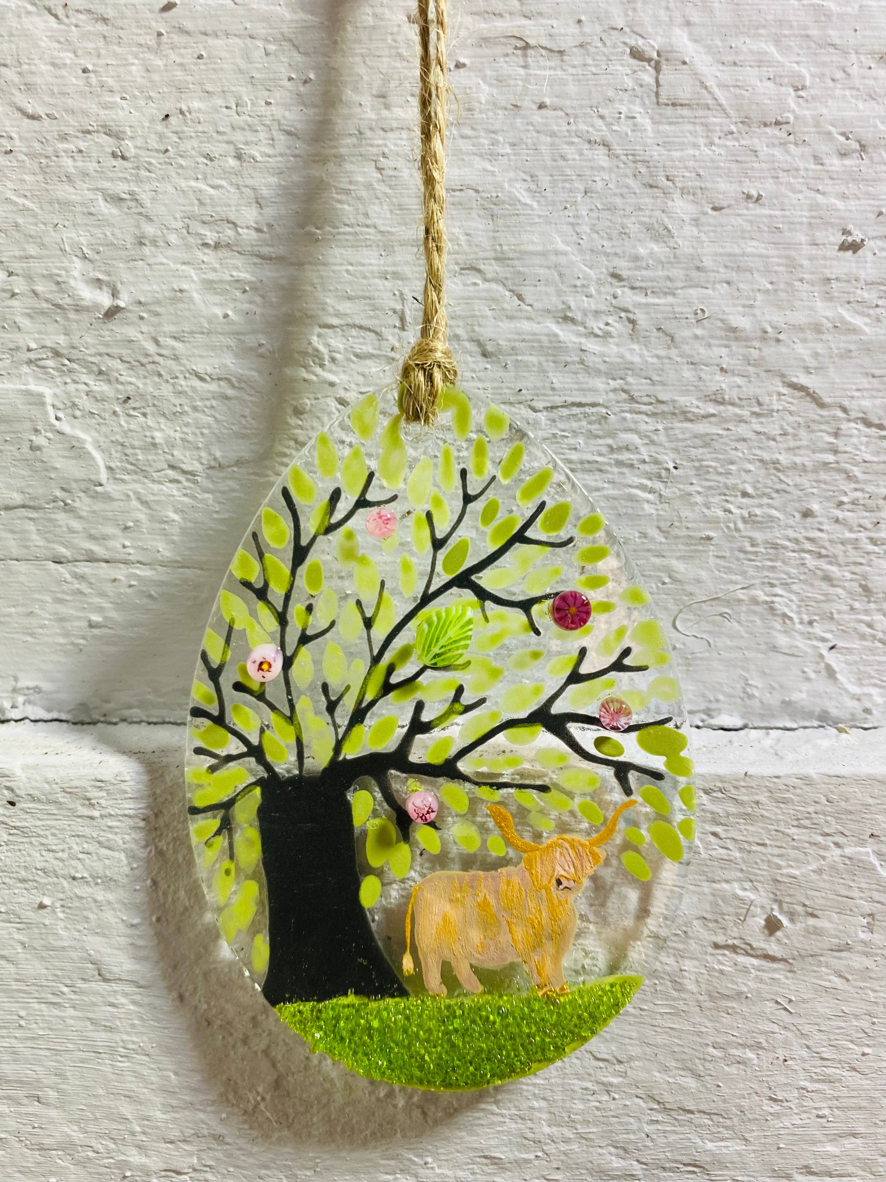 Ally Glass Studio - Wholesale Ornament - Easter Egg Highland Cow Hanger1