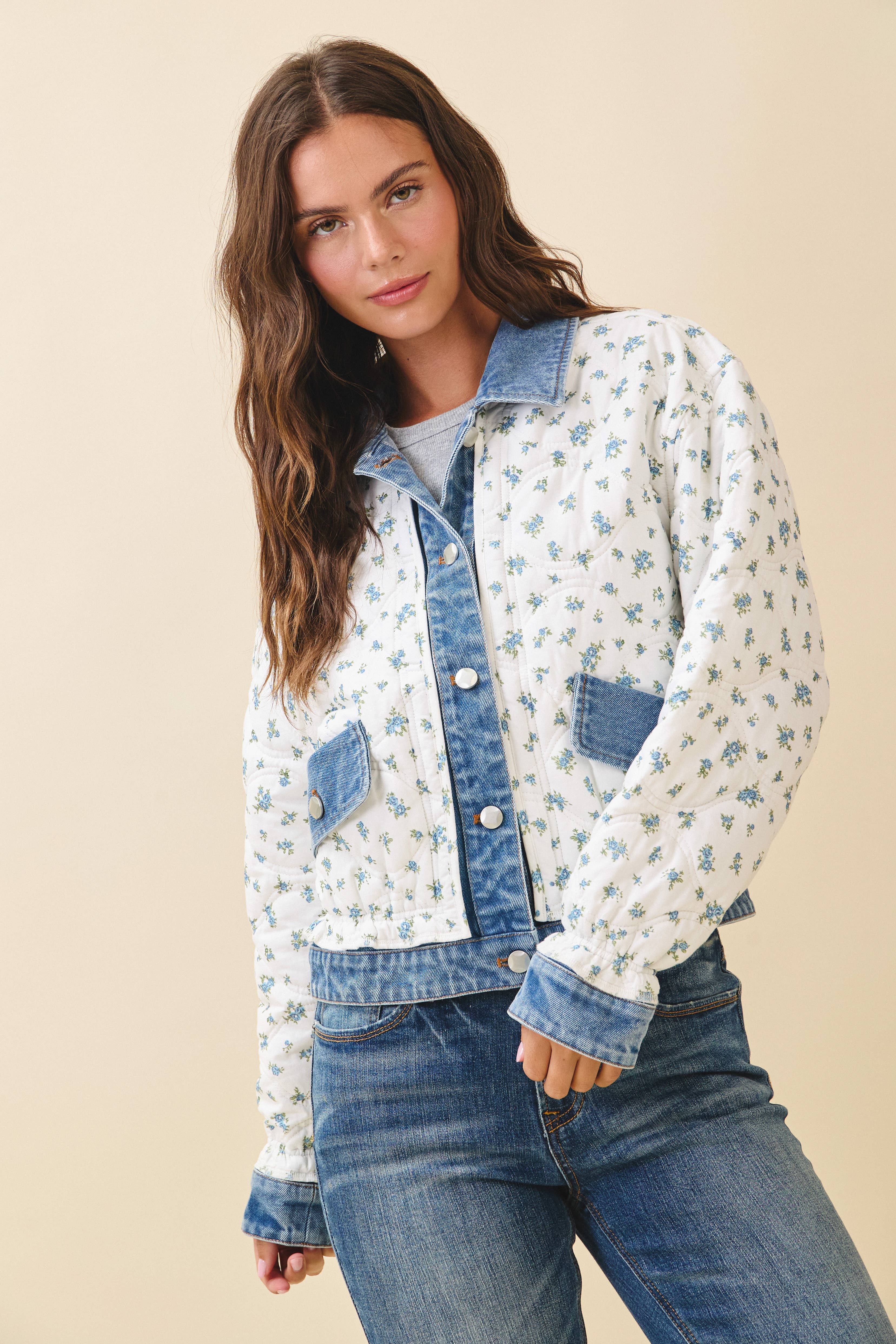 5166GK Floral Quilted Denim Trim Jacket for wholesale on Faire12