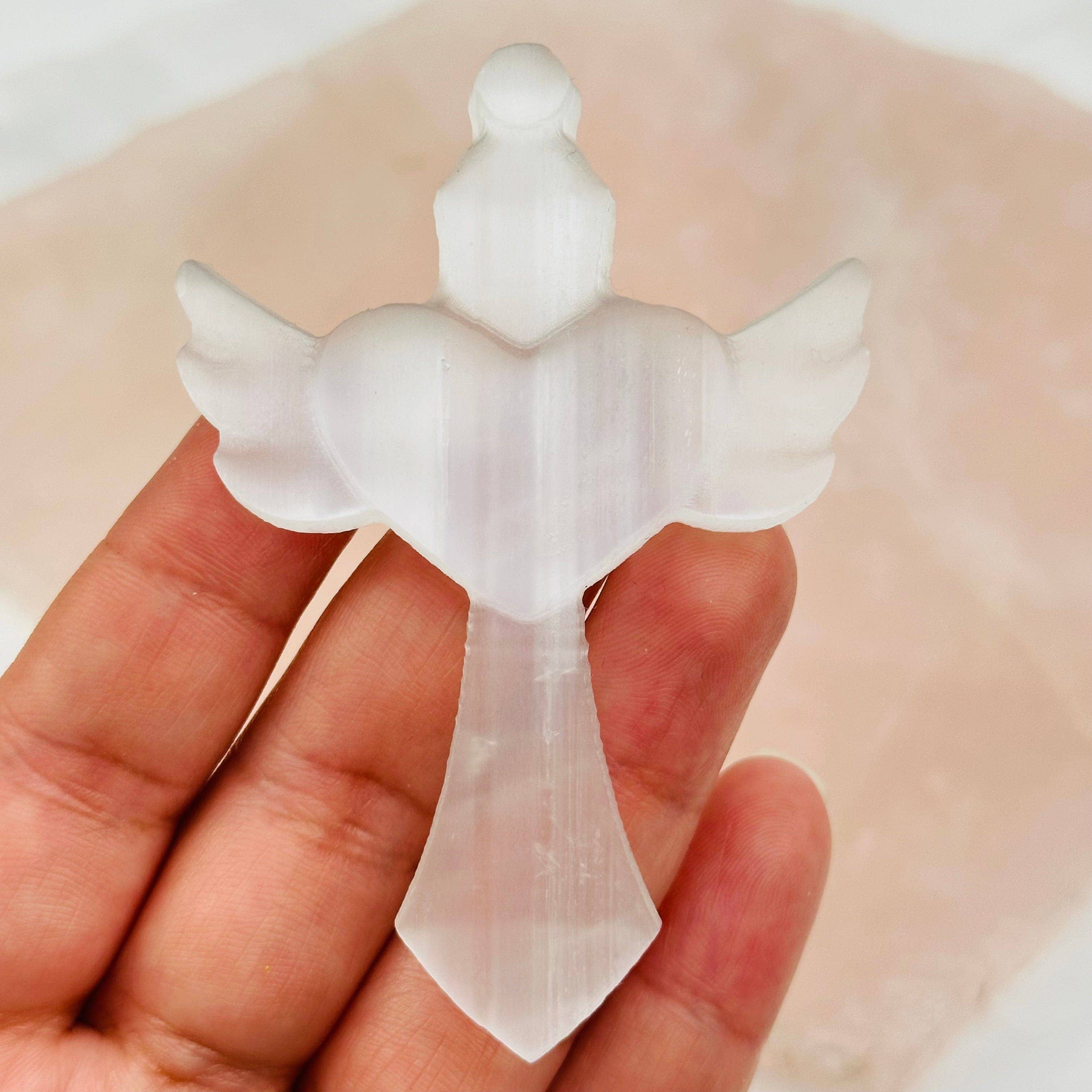 Rock Paradise – wholesale Andlig sten/kristall – Selenitkristallhjärta med vingar på kors2