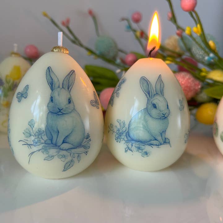 Latana Candles - Wholesale Pillar Candle - Easter Egg Candle with Cute Blue Bunny | Easter Decor & Gift