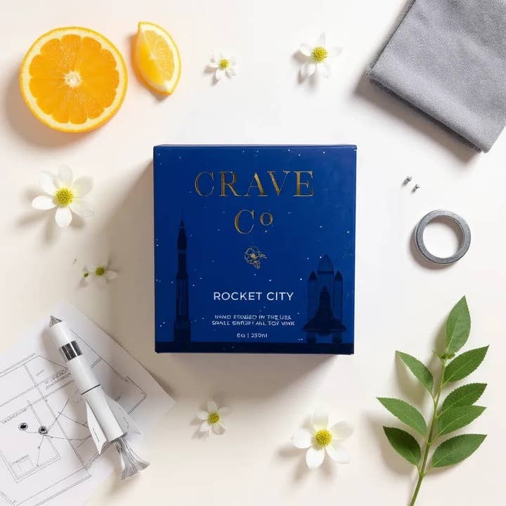 Rocket City (Huntsville) Boxed Candle for wholesale by Crave Candle Co. LLC