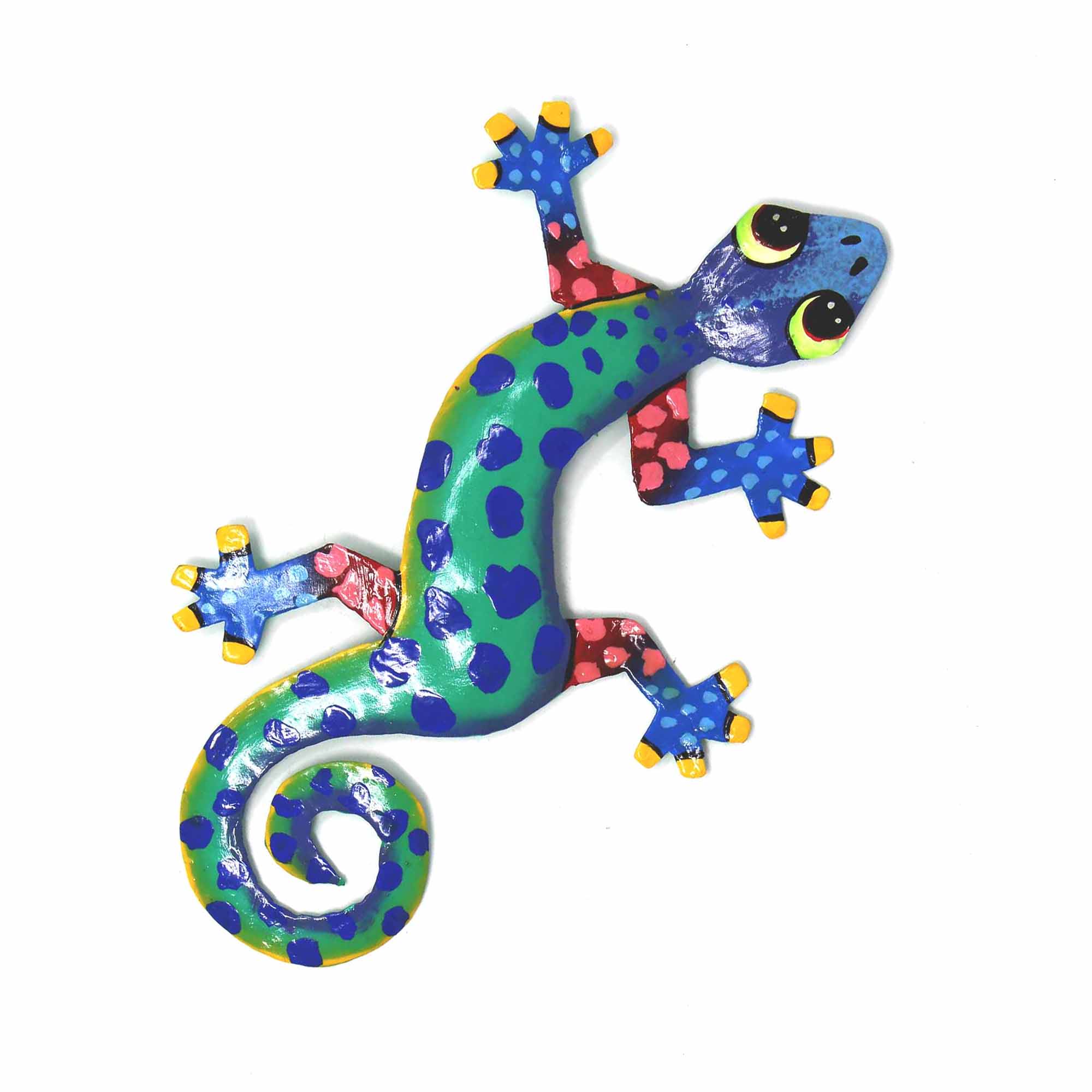 Global Crafts - Wholesale Wall Accent - 8" Painted Metal Drum Art Gecko Wall Hanging, Singe Gecko6