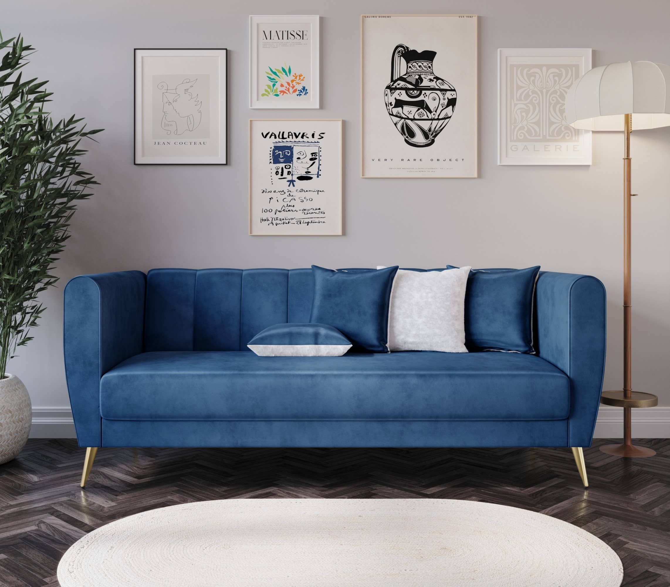 Home Design - Wholesale Sofa - Scarlett Velvet Flared Arm 3-Seater Sofa with 4 Throw Pillow1