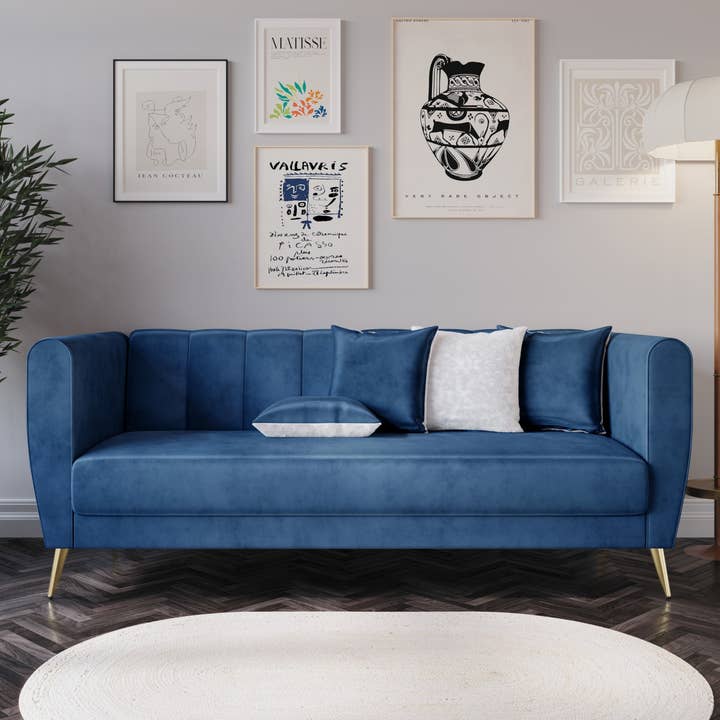 Home Design - Wholesale Sofa - Scarlett Velvet Flared Arm 3-Seater Sofa with 4 Throw Pillow1