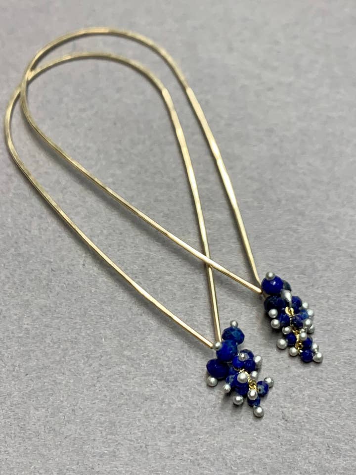 Lapis Lazuli Tear Hoop Earrings for wholesale by YedOmi Jewelry