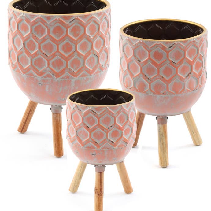 Napco - Wholesale Plant Pot Stand - Plant Stands, Embossed Tripod Pot Covers, Set of 3 #13202