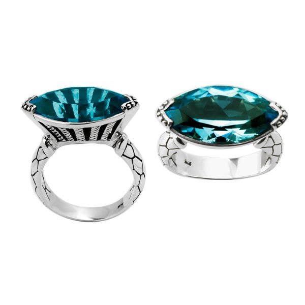 AR-1037-BT Sterling Zilveren Marquise-geslepen Blauwe Topaas Q. Statement Ring voor wholesale door Bali Designs