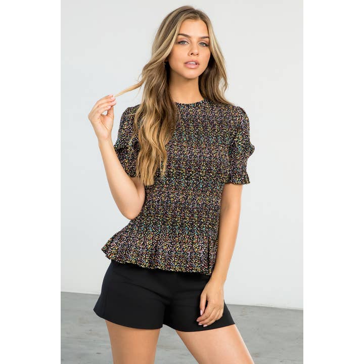 Gesmoktes, gepunktetes Top für den Großhandel von THML