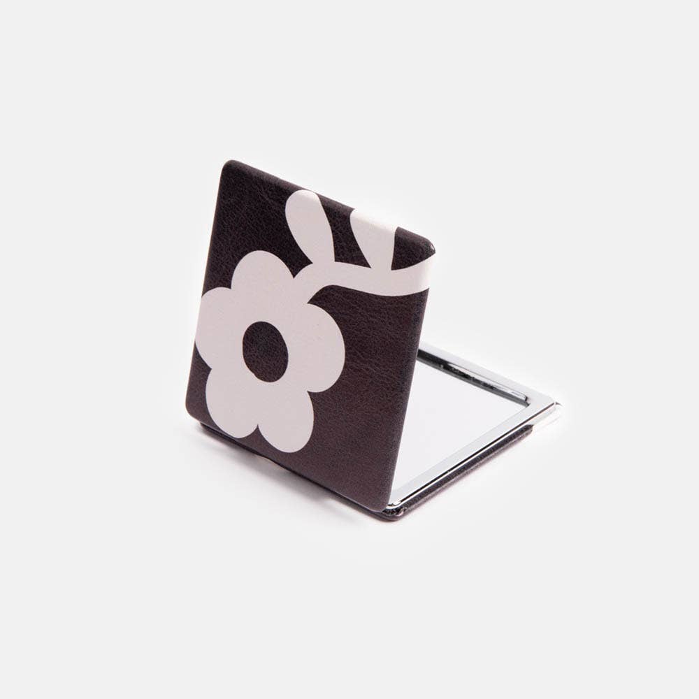Caroline Gardner - Wholesale Compact Mirror - Charcoal Mono Flower Square Pocket Mirror1