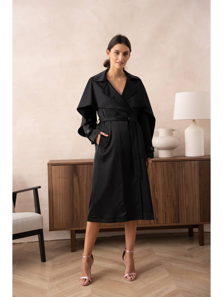 Attentif Paris - Venta al por mayor Gabardina - Mujer - Gabardina larga de satén con cinturón10