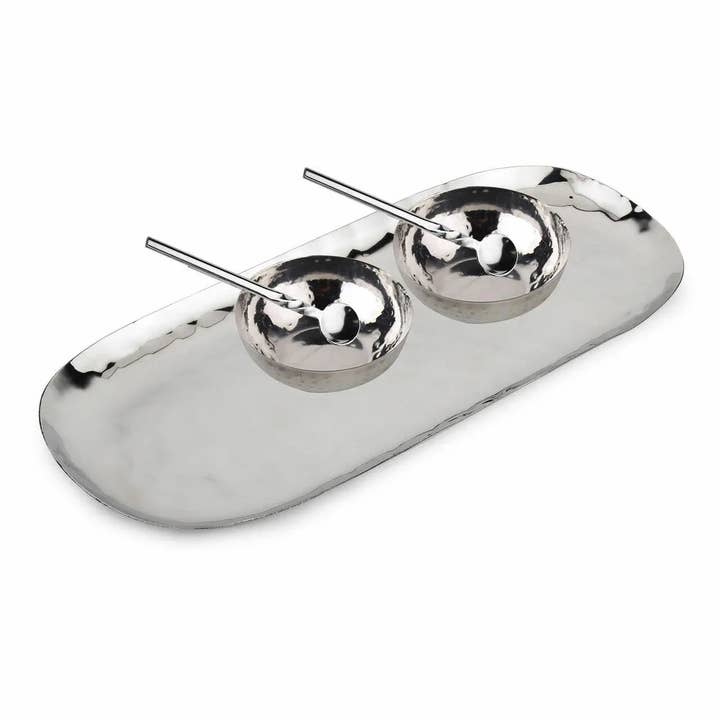 INOX artisans - Wholesale Condiment/dip bowl - Polished Hammered Stainless Steel 5 PC Condiment Set3
