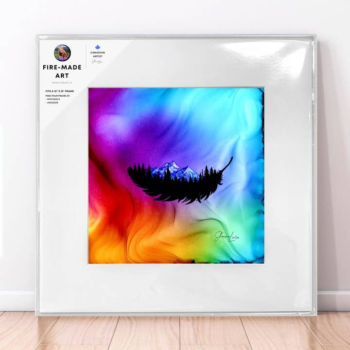 Floating Free | Fire-Made Art Feather Mountain Print for wholesale by Fire-Made Art