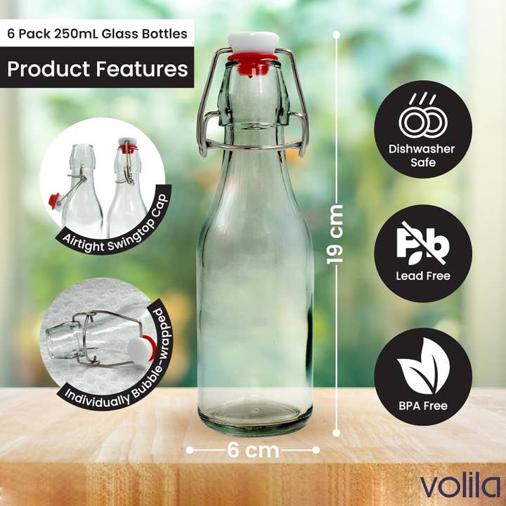 Jara Trading - Wholesale Milk/Juice Bottle - Swing Top Bottles - Glass Bottles with Stoppers for Homebrewing, Storage and Condiments - Flip Top Bottles for Crafts and DIY Projects, Decorative Glass Water Bottle with Lids6