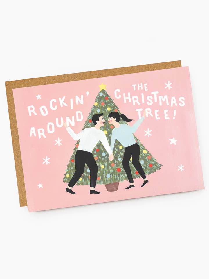 Biglietto natalizio rosa «Rockin» Around The Tree per coppia per la vendita all'ingrosso da parte di Jade Fisher