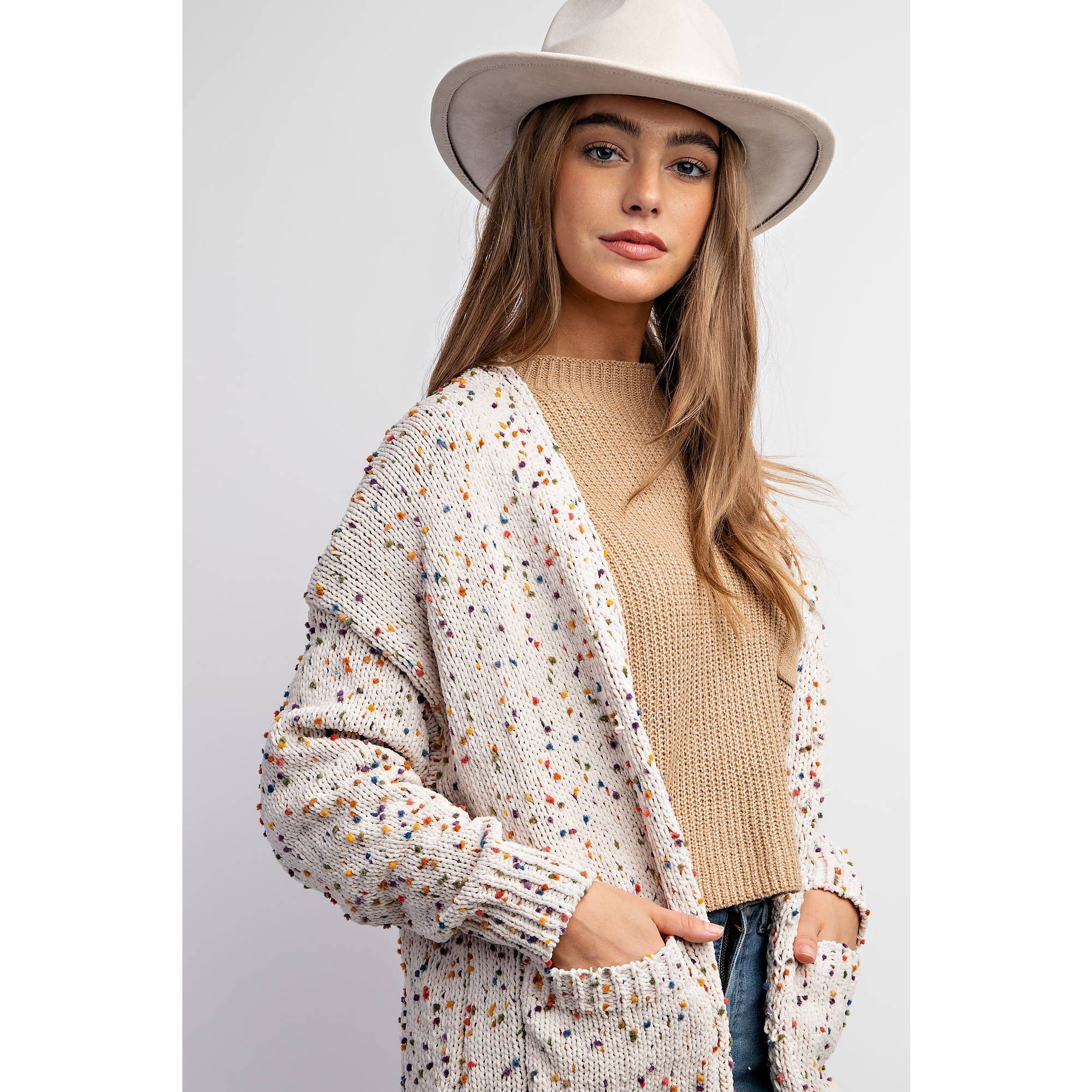 Sweet Generis - Wholesale Cardigan - Women's -  CARDIGAN W RAINBOW POPCORN SPECKLES12