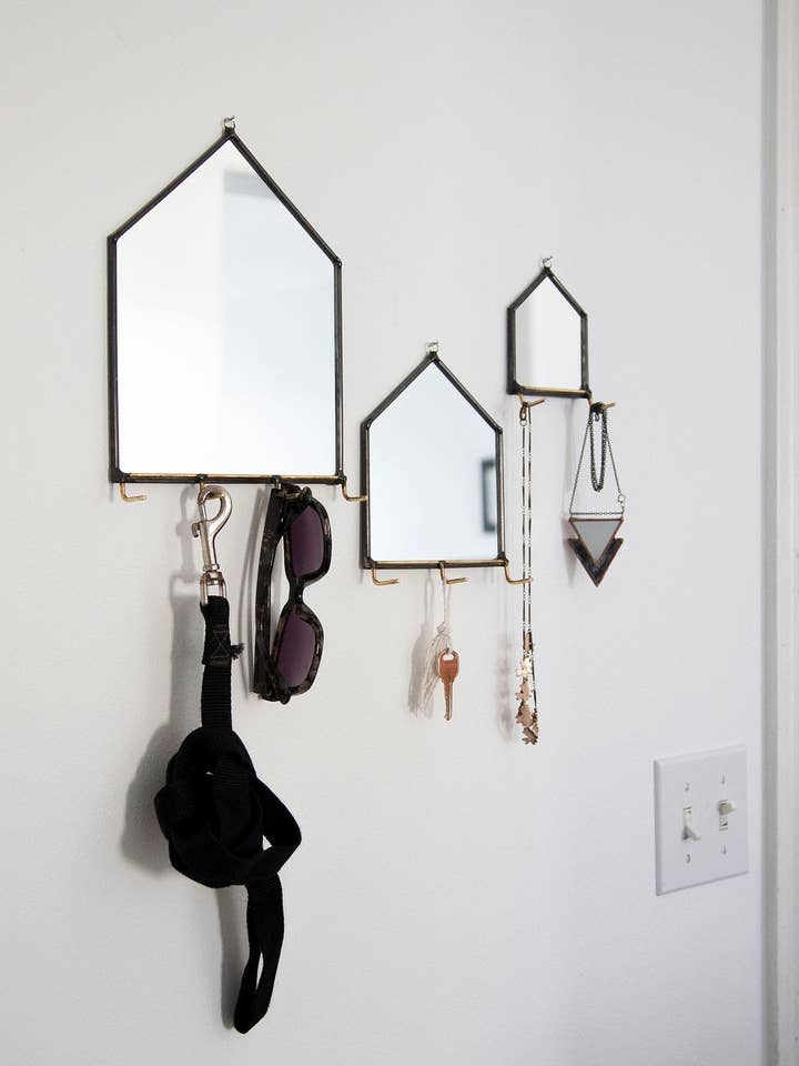 Modern Mirror House Wall Organizer Set, with Hooks for wholesale by Szklo Glass