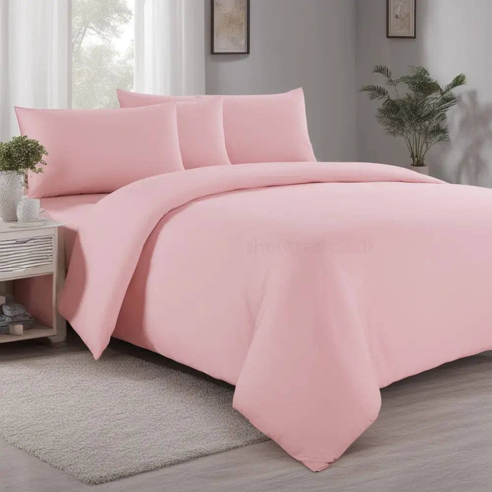 The Fitted Sheets – wholesale Bedding set – Pink Mfiber Plain Duvet Cover Set with Matching Pillowcase2