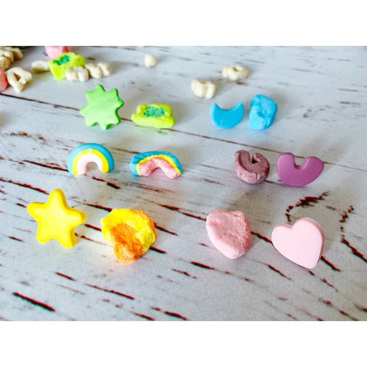 Lauren Likes Art - Wholesale Stud/Post Earrings - Lucky Charms Polymer Clay Heart & Star Stud Earrings7
