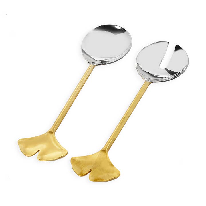 Set de 2 couverts à salade avec poignée dorée et pointe fleur pour la vente par CLASSIC TOUCH DECOR INC.