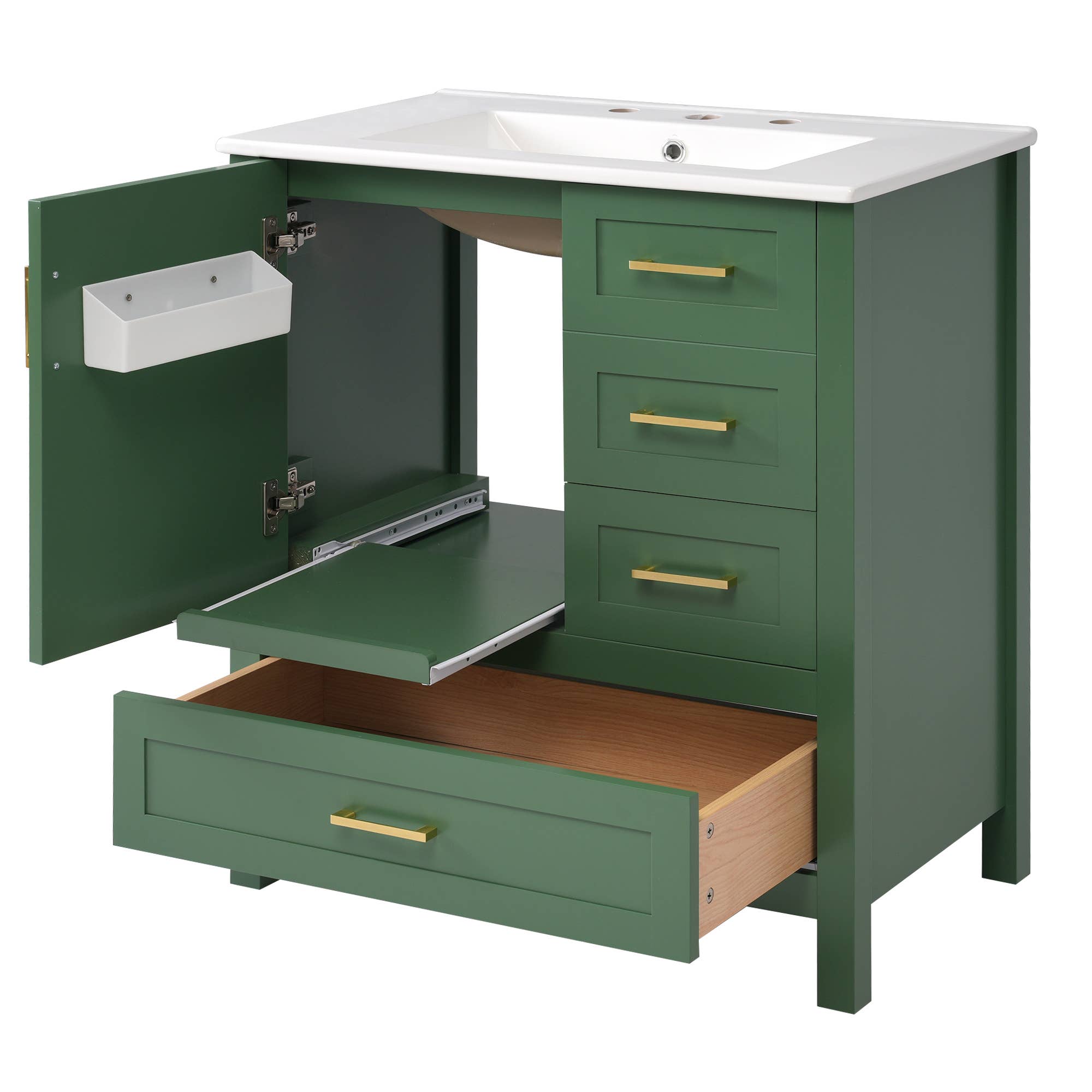 39F Inc. - Vente Armoire - Meuble-lavabo blanc de 30" avec lavabo et tiroirs à fermeture douce9