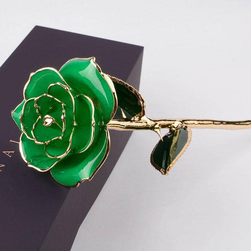 CHAKRA VIEW - Wholesale Artificial Flowers - 24 Karat Gold Dipped Rose Full Bloom - Green0