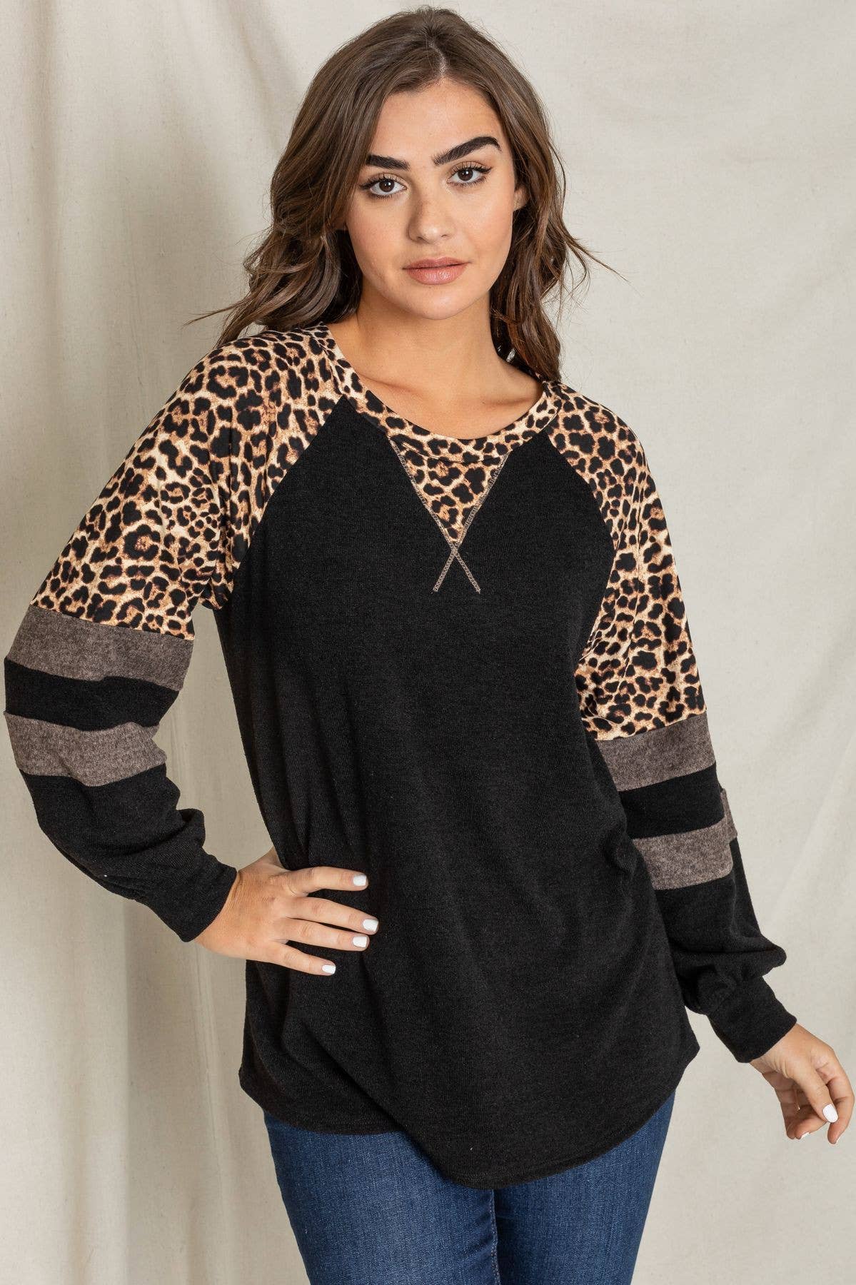 EG fashion - Vente Tunique – femme - Tunique léopard à blocs de couleurs V-Stich6