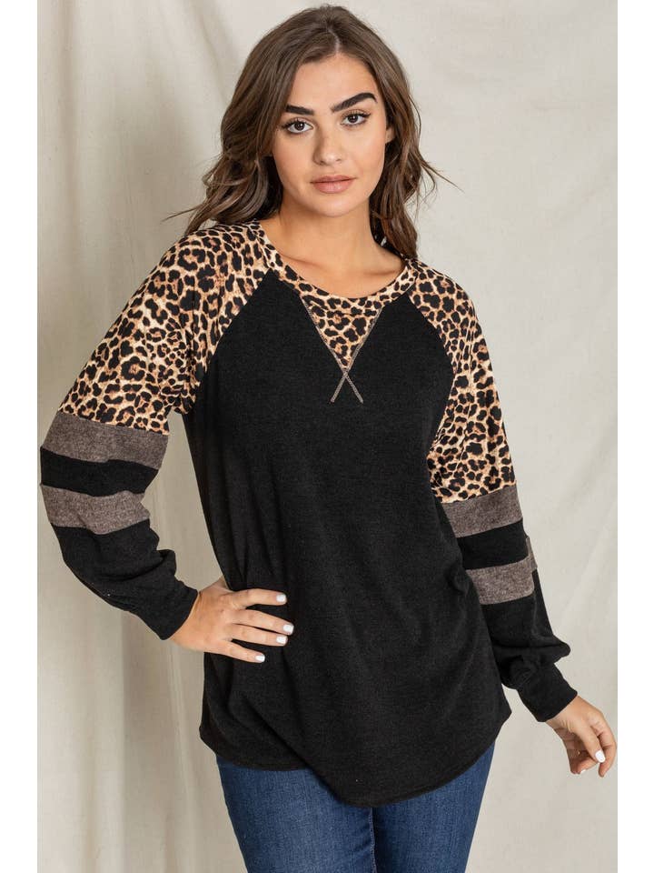 EG fashion - Wholesale Tunic - Women's - V-Stich Leopard Color Block Tunic6