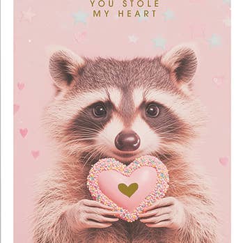 RACCOON VALENTINE'S DAY GREETING CARD 4.5 x 6.25" for wholesale by Calypso Cards LLC