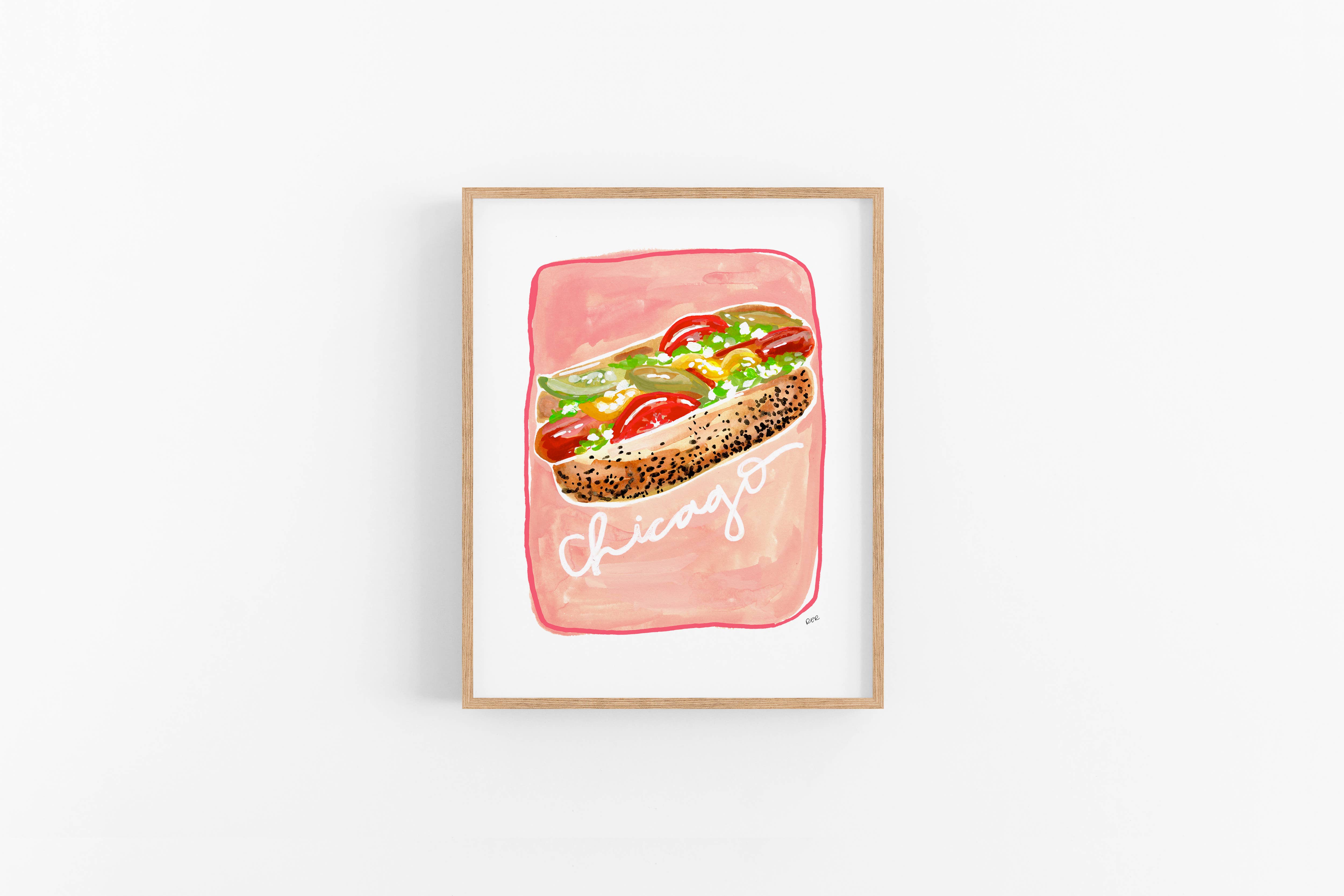 Rachel Reynolds Art - Wholesale Art Print - Chicago Style Hot Dog Art Print (Multiple Color Options)3