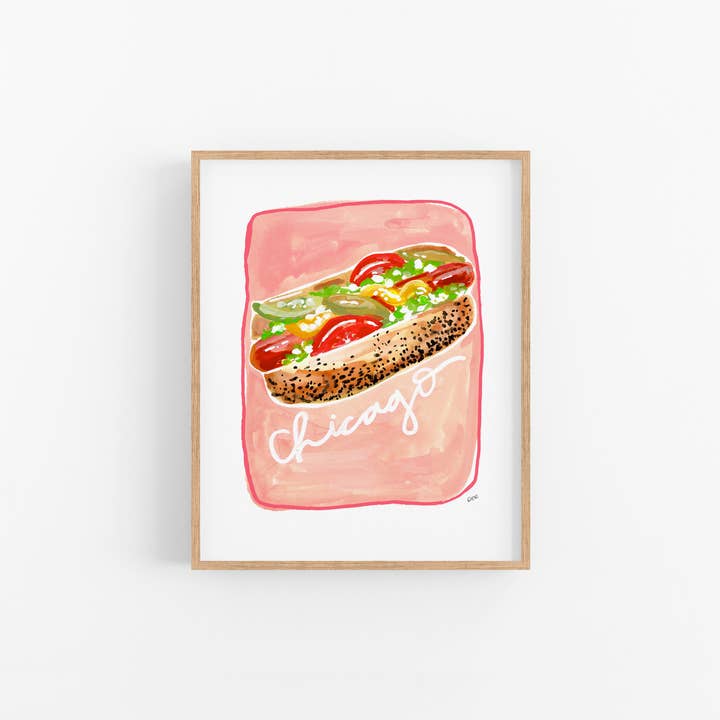Rachel Reynolds Art - Wholesale Art Print - Chicago Style Hot Dog Art Print (Multiple Color Options)3