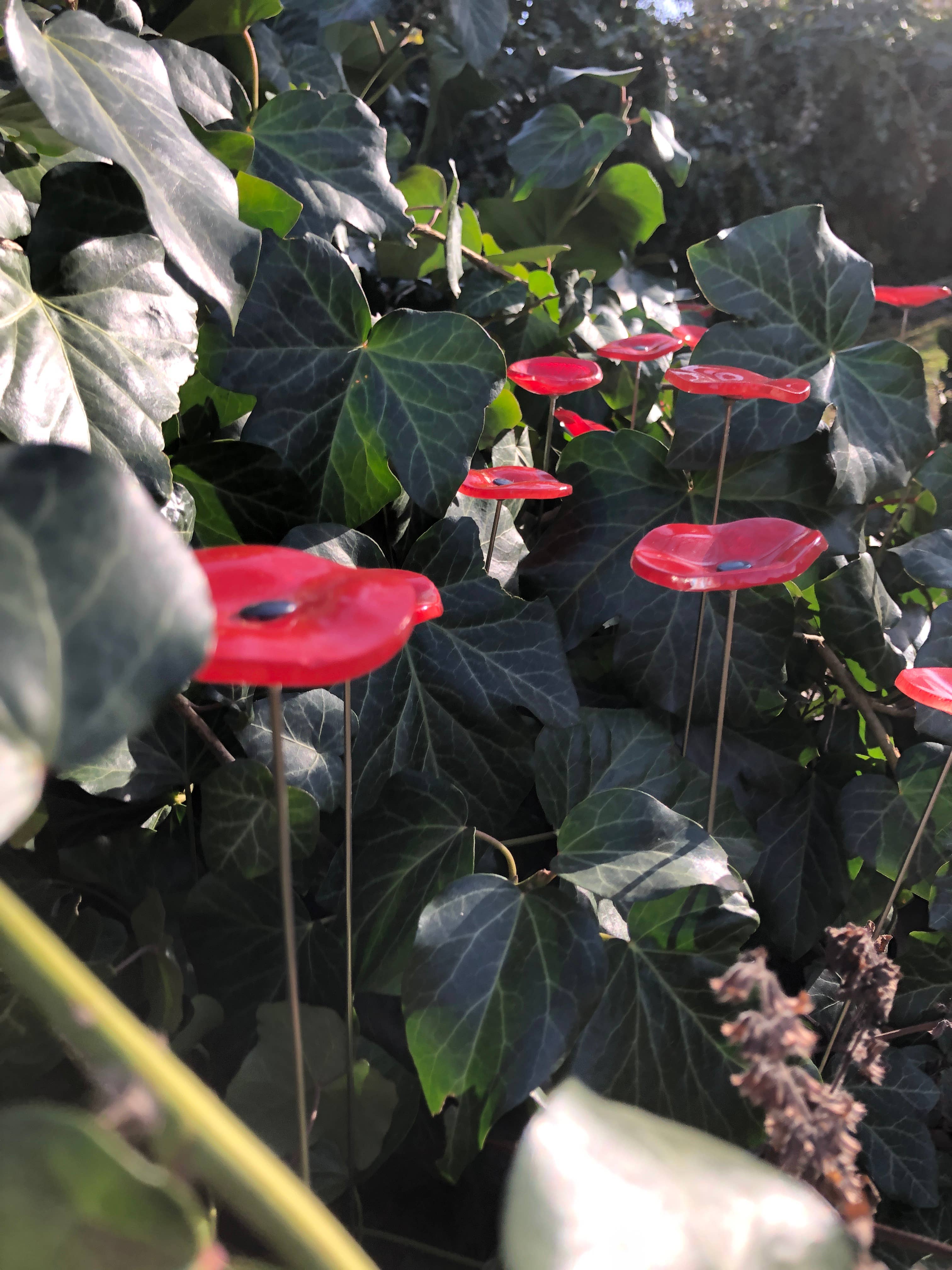 CARNEOL GLASS - Wholesale Garden/Lawn Stake - Small Glass Flower For Outside In Red12