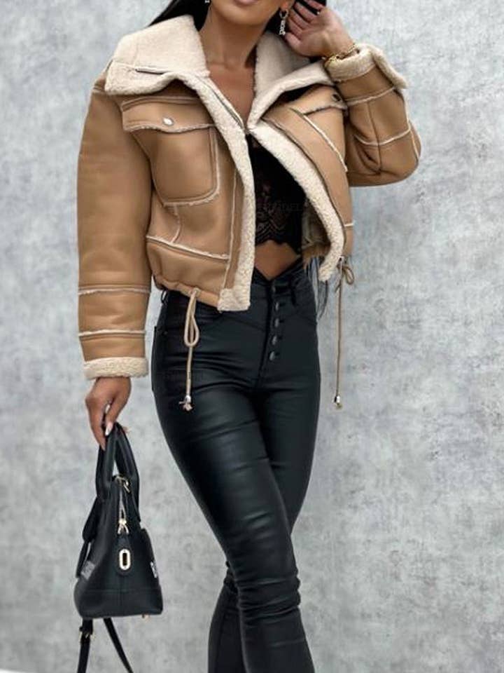 safistyle - Wholesale Leather Jacket - Women's - Faux Leather Sherpa-Lined Jacket13