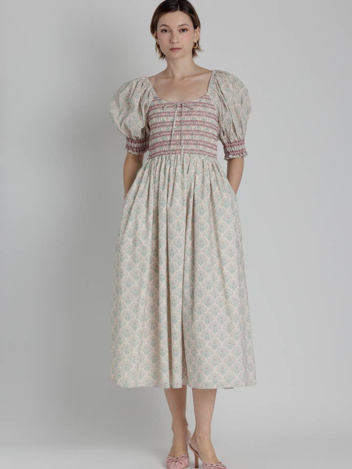 AD2336 - SCOOP NECK FLORAL MIDI DRESS for wholesale by Aureum