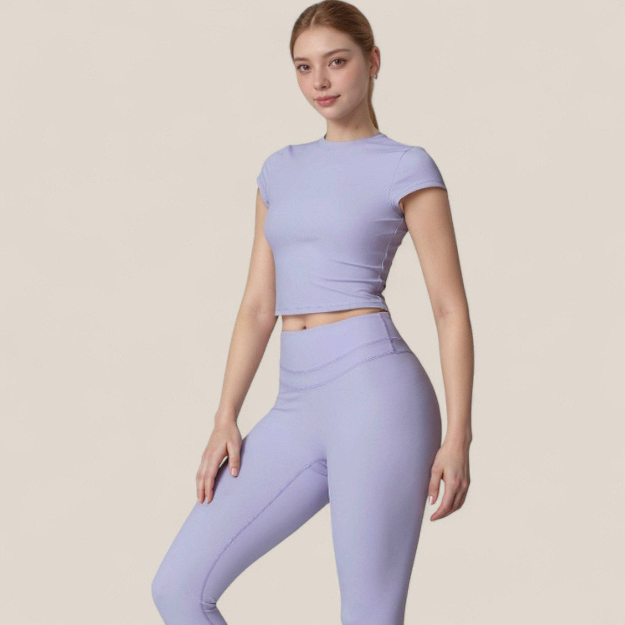 Active by Anna-Kaci - Wholesale Athletic Top - Women's - Fitted Crop Active Tee Short Sleeve Round Neck Stretch11