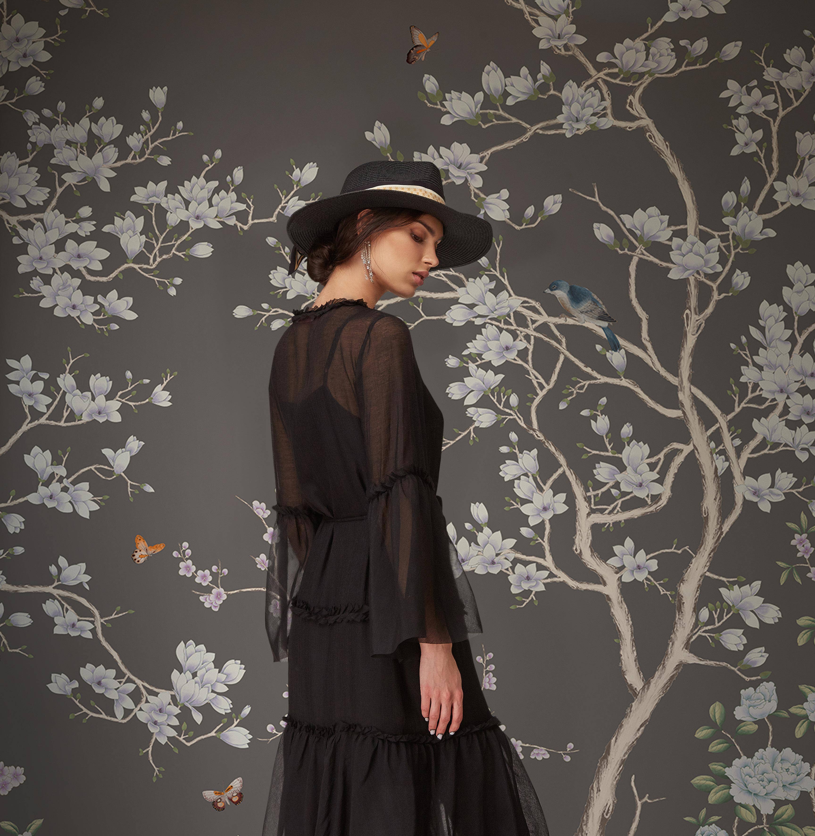 GK Home Decor - Venta al por mayor Papel pintado - Murales de papel pintado Chinoiserie Serene Blossom ilustrado a mano10