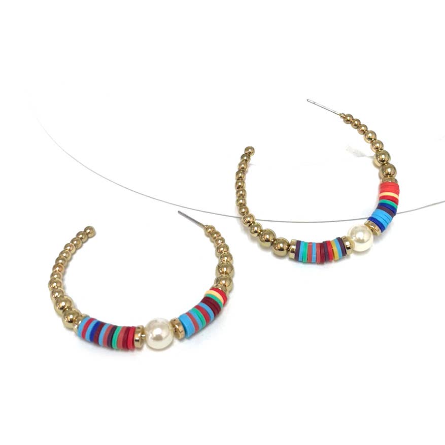 StarryNYC - Wholesale Hoop Earrings - Bohemian Heishi Bead & CCB Pearl Beaded Hoop Post Earrings5