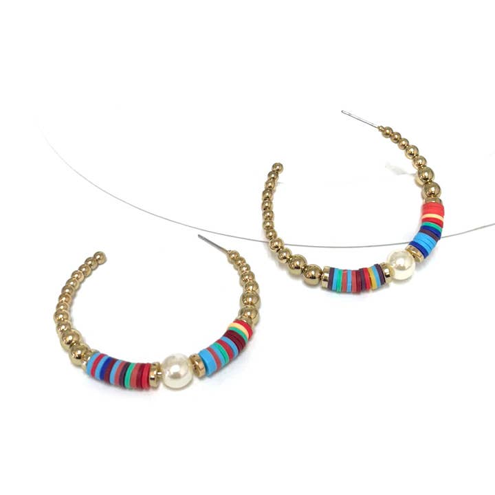 StarryNYC - Wholesale Hoop Earrings - Bohemian Heishi Bead & CCB Pearl Beaded Hoop Post Earrings5