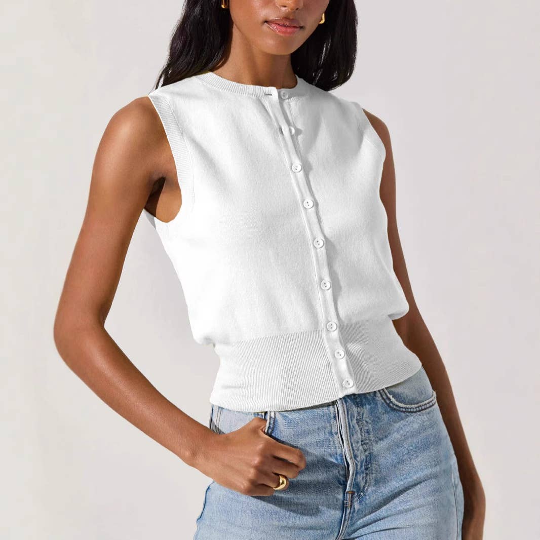 Rosa Clothing - Wholesale Outerwear Vest - Women's - Sleeveless Button Knit Vest0