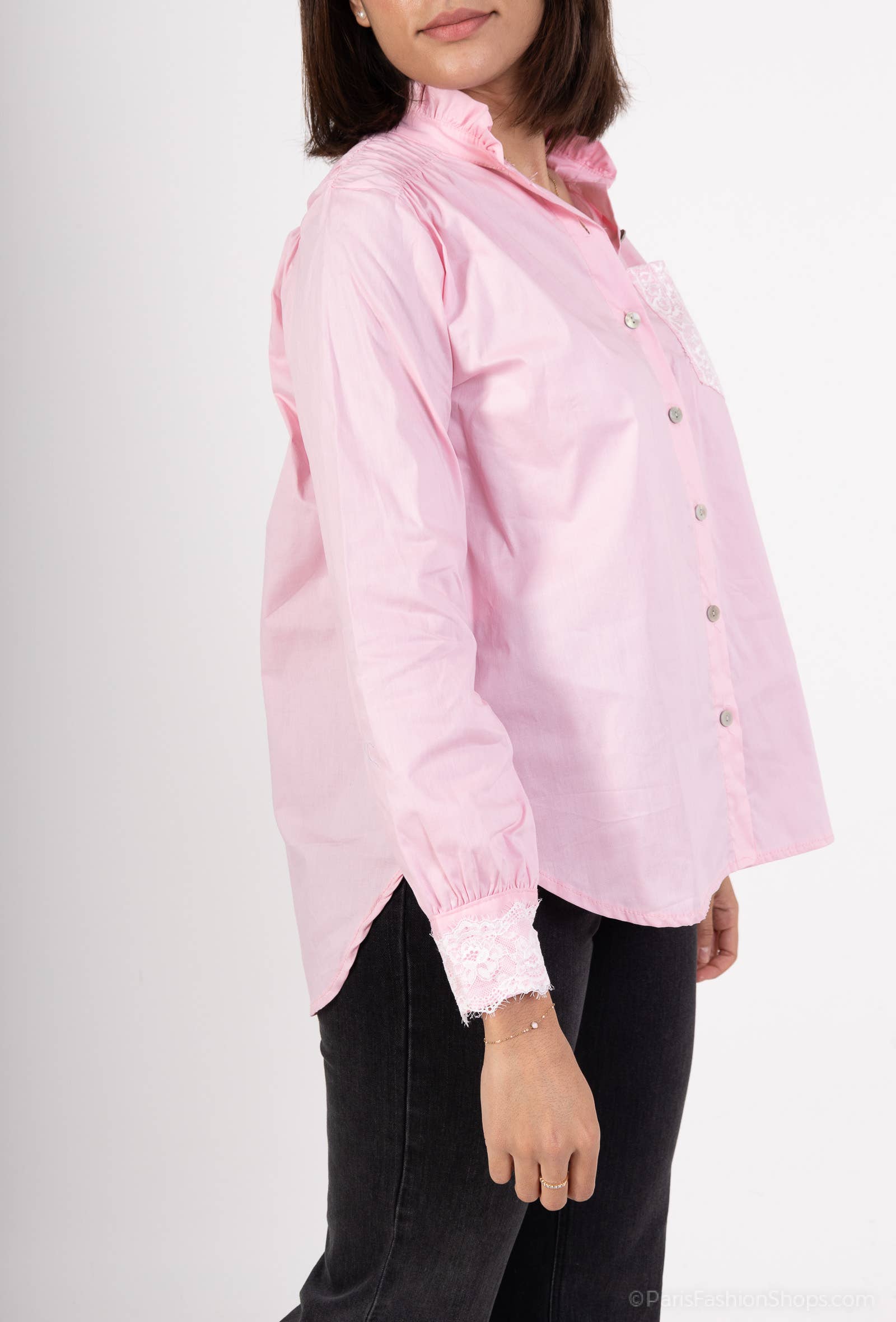 Pépouz' Paris - Vente Chemise à col boutonné – femme - Chemise col mao avec dentelle PC25187