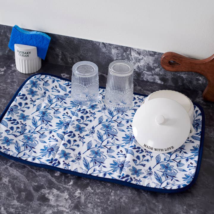 Primitives by Kathy - Wholesale Dish Drying Mat/Rack - Blue Florals Drying Mat3