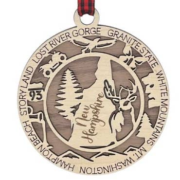 Woodlander Workshop - Wholesale Ornament - New Hampshire Highlights Christmas Holiday Ornament