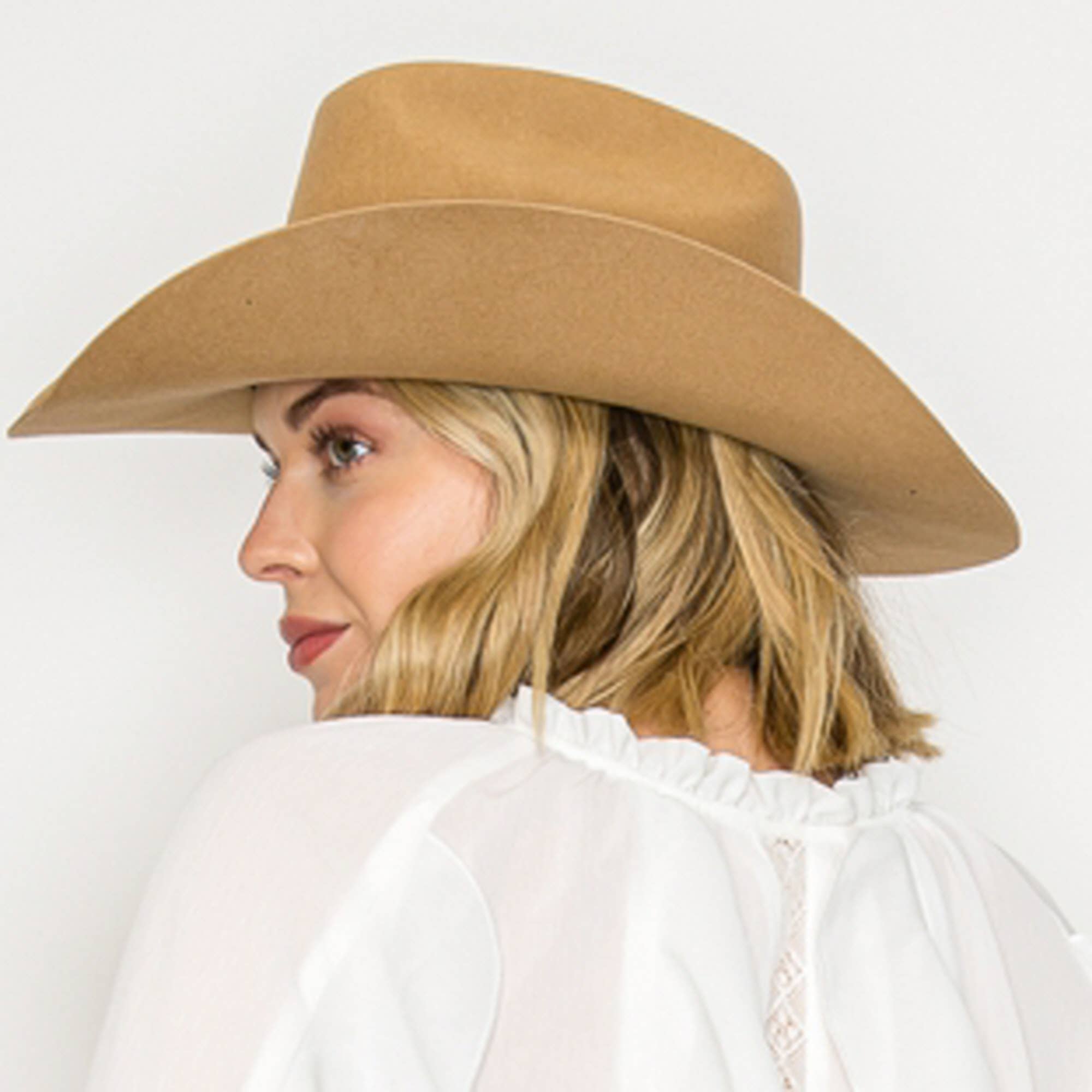 Queens INC - Vente Chapeau de cowboy – femme - Meilleure vente !! Chapeau de cowboy en laine australienne à 100 %.18