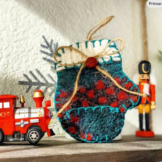 Gift Card Holder Mitten Ornament Upcycled Wool Handmade for wholesale by Hill Hjem