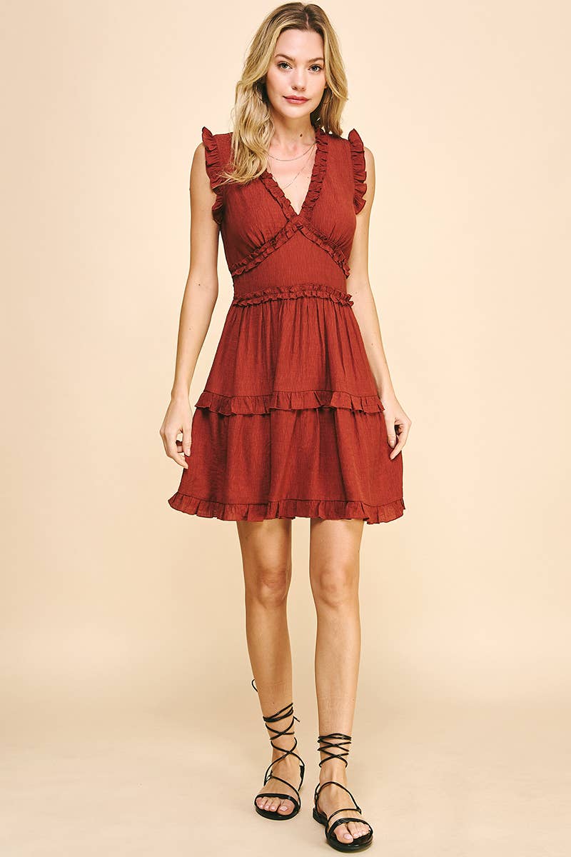 PINCH - Wholesale Jurk - Dames - MOUWLOZE JURK MET V-HALS EN RUCHES - 3087D53