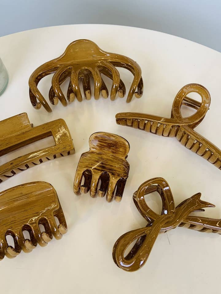 CWAHA5107_VINTAGE OIL PAINTING WOOD GRAIN HAIR CLAW CLIP for wholesale by NINEXIS