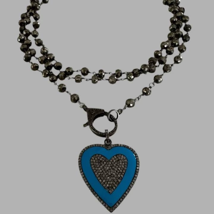 Queenbitter - Wholesale Pendant/Charm Necklace - Natural Turquoise Pave Diamond Heart Pendant Necklace3