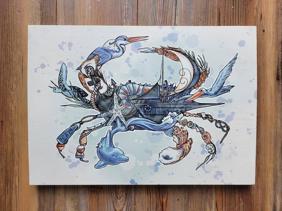 Map Mom - Wholesale Art Print - 11x16 Wood Plank Art- Crab Collage3