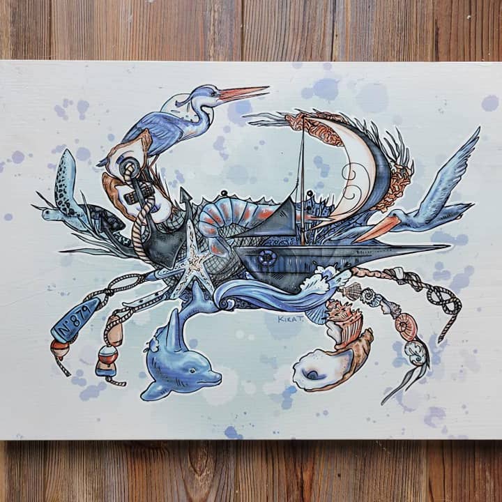 Map Mom - Wholesale Art Print - 11x16 Wood Plank Art- Crab Collage3