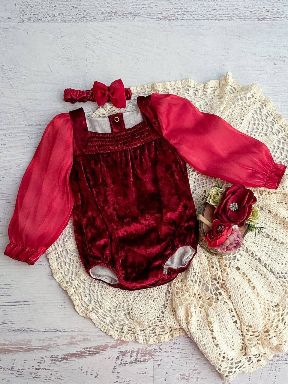 The Hair Bow Company - Wholesale Clothing Set - Baby - Holiday Velvet Onesie & Headband: FINAL SALE0